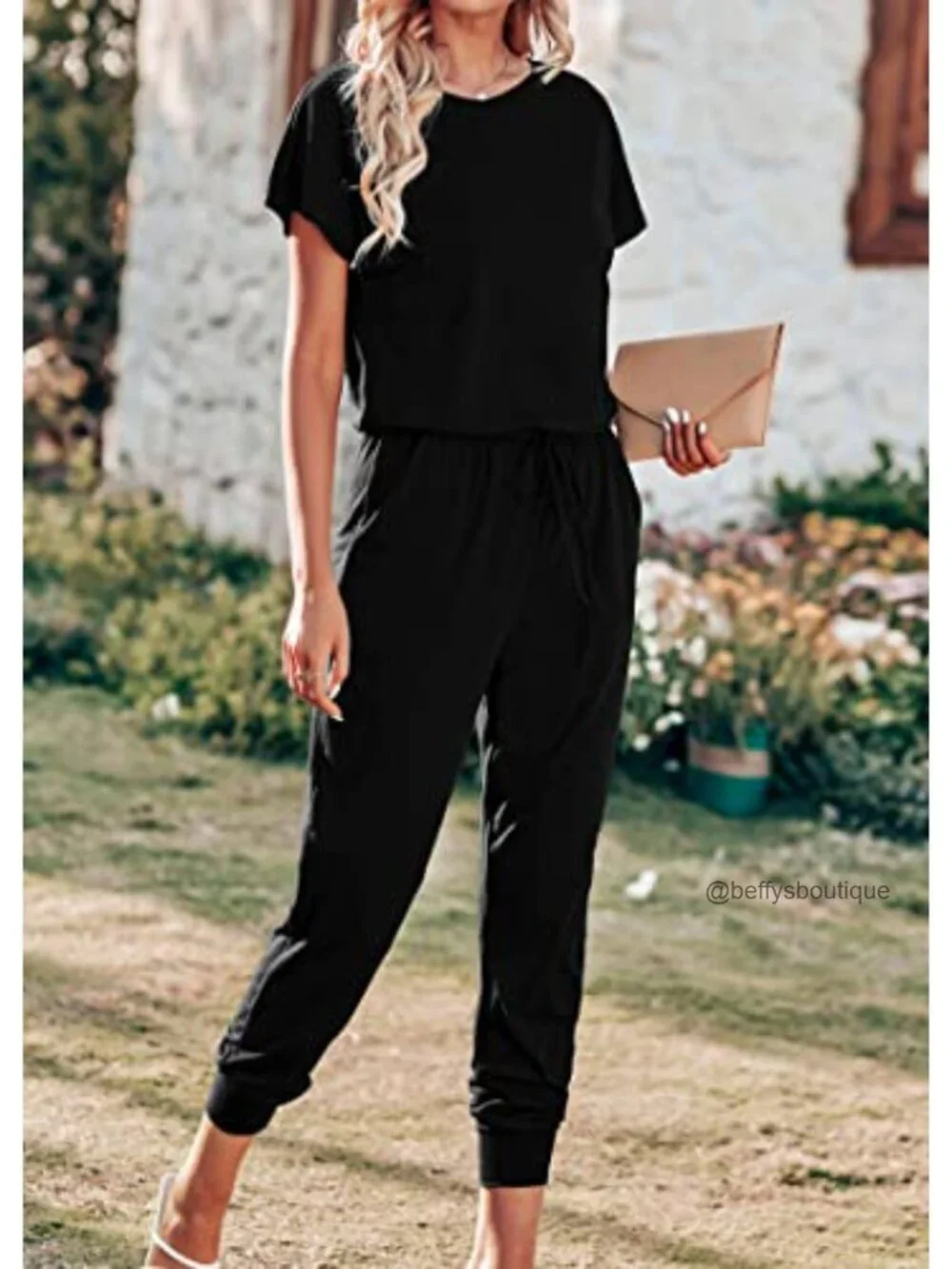 Short Sleeve Casual Jumpsuit with Pockets & Button Closure